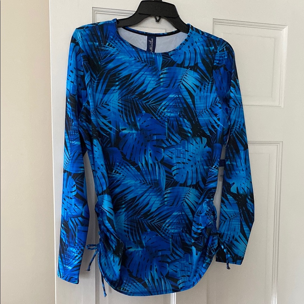 Swimsuits For All Blue Ruched Long Sleeve Rash Guard Top - Picture 1 of 6